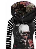 Women's Retro Punk Skull Rose Casual Stripe Hooded Sweatjacken