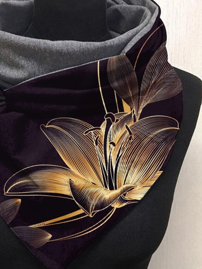 Gold Foil Art Floral Fleece Print Casual Scarf