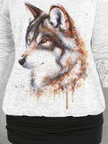 Women's Wolf Print Lace Tank Top Two-Piece Set