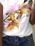 Women's Summer Fox Print Short Sleeve T-Shirt