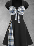 Women's Plaid Art Patchwork Casual Maxi Dress