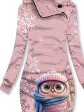 Women's Winter Owl Print Casual Sports Hooded Dress