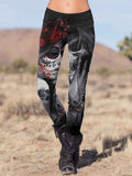 Vintage Punk Skull Pattern Printed Casual Tight Leggings