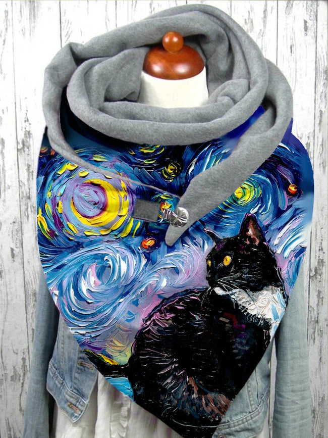 Women's Van Gogh Cat Art Print Leisure Shawl Scarf