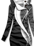 Women's Winter Retro Aurora Line Print Casual Sports Hooded Dress