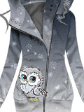 Women's Winter Owl Print Casual Track Jacket