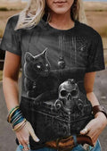 Women's Retro Punk Skull Print Casual T-Shirt