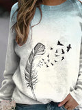 Women's Casual Feather Print Sweatshirt