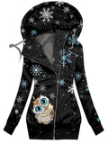 Women's Winter Owl Print Casual Track Jacket