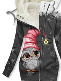 Women's Christmas Owl Snowflake Art Casual Sweatjacken