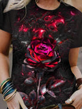 Punk Ember Rose Design Print Casual T-Shirt