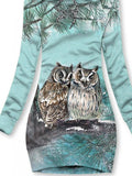 Women's Winter Owl Art Print Casual Sweatshirt