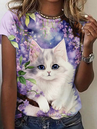 Wisteria Cat Art T-shirt