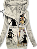 Women's Winter Cat Art Print Casual Track Jacket