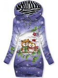 Women's Winter Christmas Owl Print Casual Hoodi