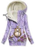 Women's Winter Owl Print Casual Track Jacket