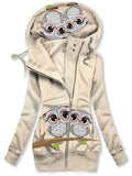 Women's Winter Owl Art Print Casual Track Jacket