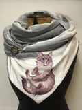 Autumn And Winter Cute Cat Illustration Casual Scarf and Shawl