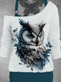 Women's Owl Art Casual Butterfly Vest Two Piece Suit Top