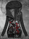 Women's Art Punk Skull Print Hooded Track Jacket