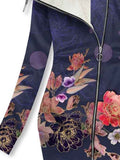 Women's Peony Flower Printed Fleece Hooded Sweatjacke