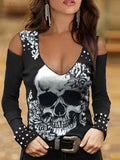 Women's Vintage Punk Skull Art Printed Long Sleeve Shirt