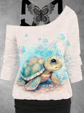 Women's sea turtle Print Lace Tank Top Two-Piece Set