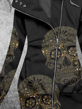 Women's Vintage Punk Skull Printed Hooded Sweatsjacket