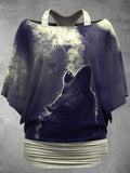 Women's Wolf Art Print Dolman Sleeves T-Shirt