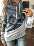 Women's Feather Pattern Colorblock Casual Hoodie