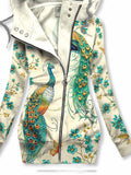 Women's Floral Peacock Art Print Casual Sweatjacken