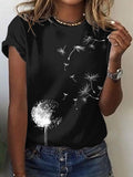 Women's Vintage Dandelion Print Casual T-Shirt