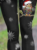 Women's Christmas Owl Printed Casual Tight Leggings