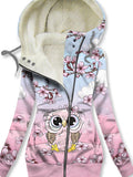 Women's Winter Owl Print Casual Track Jacket