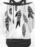 Women's Vintage Feather Art Printed Two Piece Top