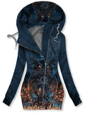 Women's Winter Owl Art Print Casual Track Jacket