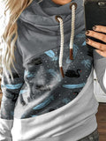 Women's Feather Pattern Colorblock Casual Hoodie