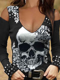 Women's Vintage Punk Skull Art Printed Long Sleeve Shirt