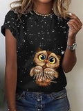 Women's Summer Owl Print Short Sleeve T-Shirt