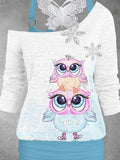 Women's Owl Butterfly Lace Art Design Two Piece Suit Top