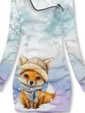 Winter Snowflake Fox Casual Print Sweatshirt