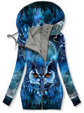 Women's Winter Owl Art Print Casual Track Jacket