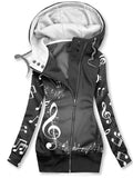 Women's Simple Music Symbol Printed Hooded Sweatjacke