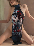 Women's Skull Sexy Lingerie High Slit Long Dress Cheongsam