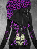 Women's Vintage Punk Skull Art Pattern Printed Hooded Sweatjacke