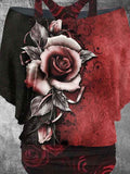 Women's Vintage Gothic Rose Art Printed Two Piece Top