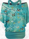 Women's Vintage Butterfies Art Printed Two Piece Top