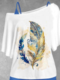 Women's Feather Art Design Two Piece Suit Top