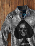 Men's Retro Poker Skull Waffle Long Sleeves Casual Top