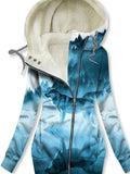 Women's Winter Wolf Art Print Casual Fleece Track Jacket